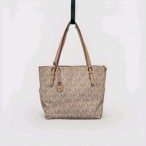 Michael Kors Jet Travel Set Top Zip Signature Monogram Tote - Vanilla